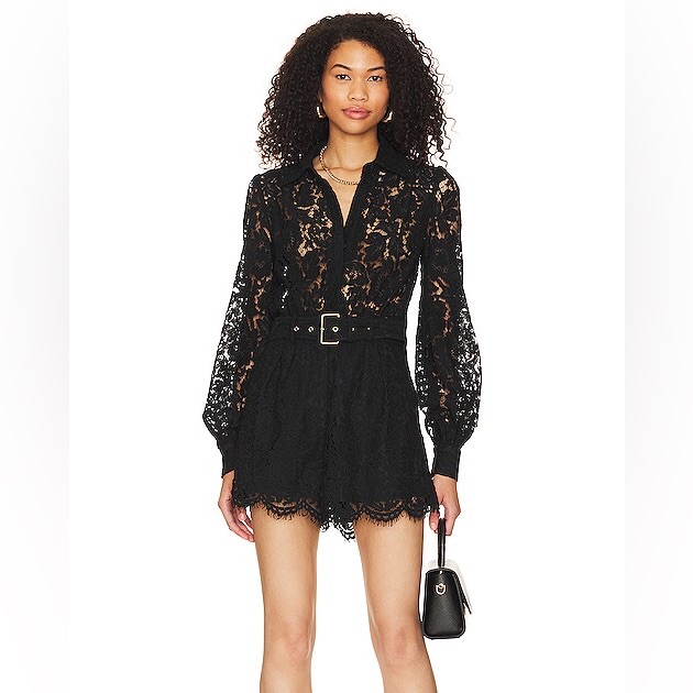 Nwt Generation Love Quinn Lace Romper Long Sleeve Black